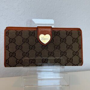 Gucci Heart Logo Canvas and Leather Long Wallet